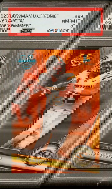 2023 Bowman Chrome Orange Shimmer Jake Garcia #99 /25 PSA 8