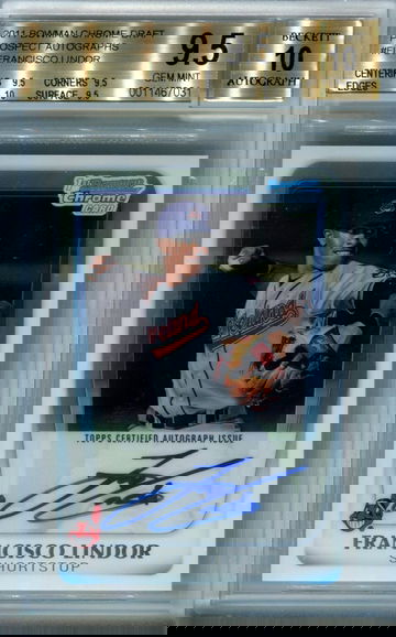 2011 Bowman Chrome Francisco Lindor BGS 9.5 auto 10 true gem