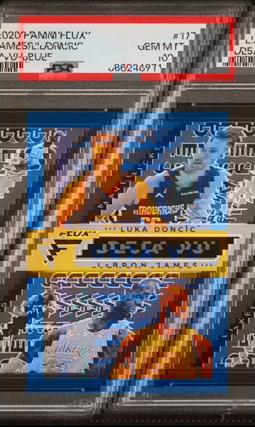  2020-21 Panini Flux Deja Vu Blue Prizm #17 LeBron James / Luka Doncic # /99 PSA 10 GEM