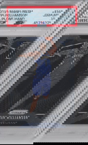 2019-20 Prizm Zion Williamson Ball In One Hand PSA 10