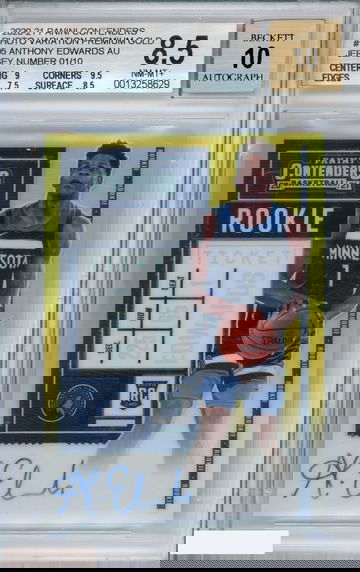 2020 CONTENDERS ANTHONY EDWARDS ROOKIE TICKET AUTO GOLD 1 OF 10 BGS 8.5 AUTO 10