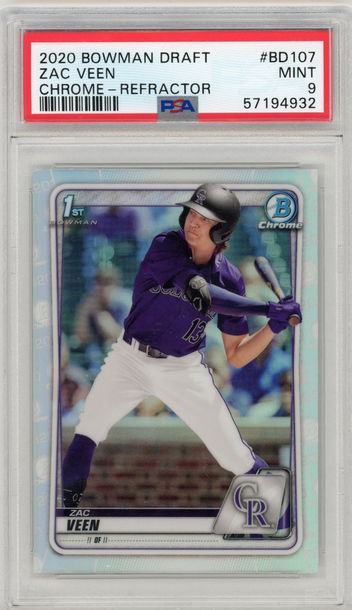 2020 Bowman Draft Chrome Zac Veen Refractor 1st BD107 PSA 9 MINT