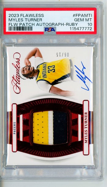 Myles Turner 2023 Panini Flawless Autograph Patch 06/15 PSA 10 Gem Mint POP 1