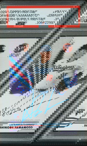 2024 Topps Pristine Pristine Autographs Autograph-Purple Pristine Yoshinobu Yamamoto #PAYY /99 PSA 10