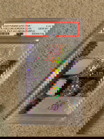 2020 Spectra Neon Purple Rookie  23/25 AJ Dillon Jordan Love Dual Patch Auto POP 1!