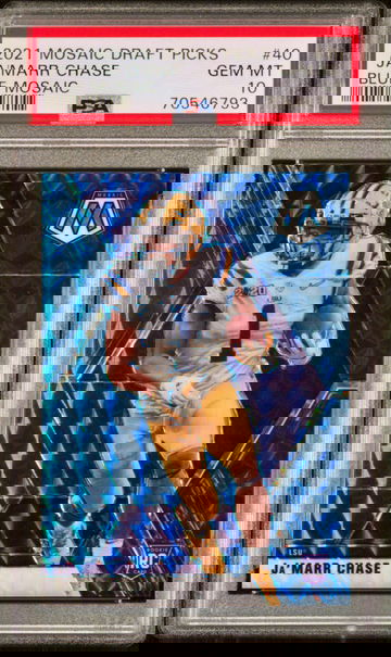 2021 Panini Mosaic Draft Picks Ja’Marr Chase Blue /75 PSA 10 Gem Mint SP LSU RC