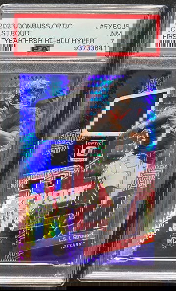 2023 Donruss Optic 1st Year CJ Stroud Blue Hyper Prizm Rookie RC Patch PSA 7 NM