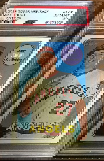 2018 TOPPS HERITAGE MIKE TROUT FLIP STOCK PSA 10 GEM MINT POP 1
