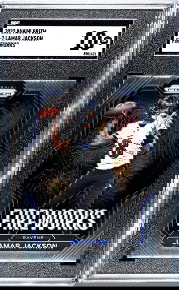 2022 Panini Prizm #F-7 Lamar Jackson Fireworks SGC 10