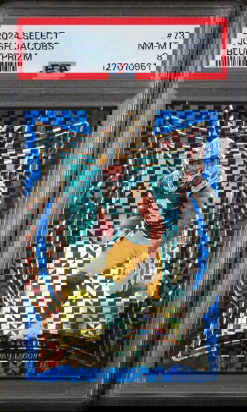 2024 Panini Select Prizm Blue Josh Jacobs #73 /249 PSA 8