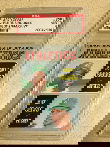 1970 Topps #381 Athletics Rookies PSA 9 MINT BOBBY BROOKS MIKE OLIVO