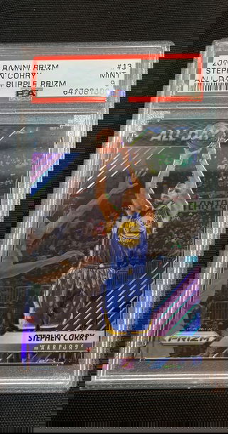 2016 Panini Prizm Stephen Curry Warriors All Day -Purple Prizm /75 #13 PSA MINT 9