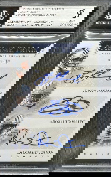 2018 National Treasures Prime Trios Dallas Cowboys Troy Aikman Michael Irvin Emmitt Smith Auto /10 BGS 9 MINT