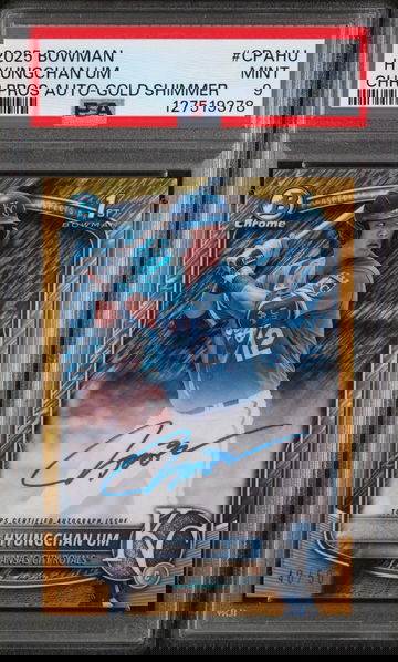 2025 Bowman Chrome Prospect Autograph Gold Shimmer Refractor Hyungchan Um #CPAHU /50 PSA 9