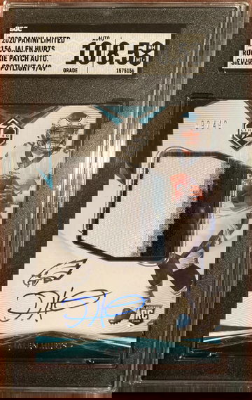 Jalen Hurts RPA rookie patch auto 2020 Panini Limited Silver /49 SGC 8.5