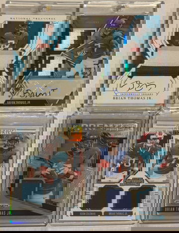 2024 Brian Thomas Jr. 4 Card Lot includes 2 Autographs, 2 serial numbered and 4 patch cards