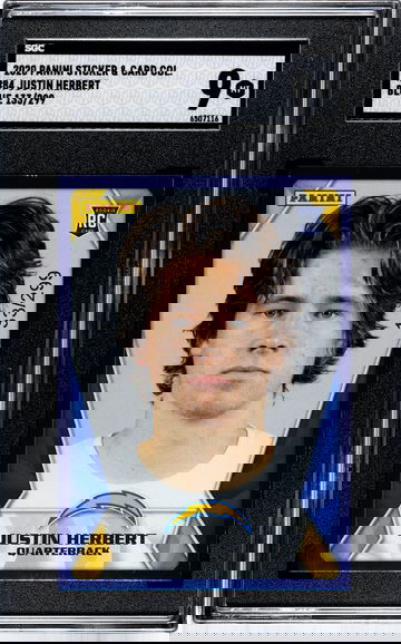 2020 Panini Sticker & Card Collection Justin Herbert Rookie Blue /299 SGC 9 Mint