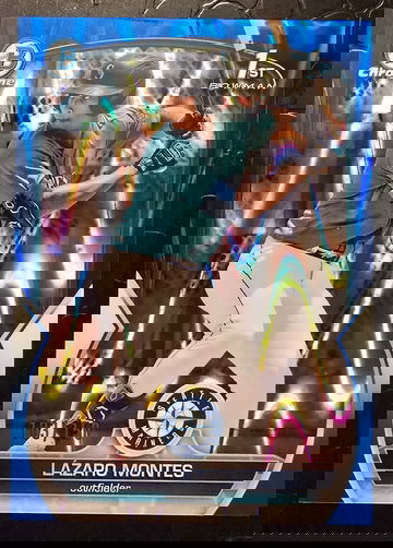 2023 Bowman 1st Chrome Lazaro Montes Blue Ray Wave Refractor /150 Mariners