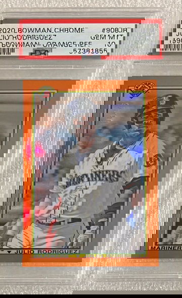 2020 Bowman Chrome Julio Rodriguez RC #06/25 ‘90 Bowman Orange Refractor SSP PSA 10 GEM MINT
