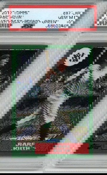 2017 TOPPS SILVER PACK PROMO GREEN #87-BR BABE RUTH YANKEES PSA 10 LOW POP