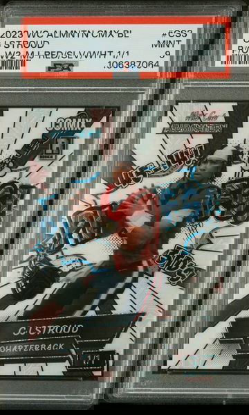 2023 Wild Card Alumination Comix CJ Stroud Edition Black Label #CS3 CJ Stroud Playoffs White 2-Mojo Foil-Red/Silver/White 1/1 PSA 9