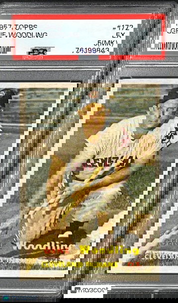 1957 Topps baseball card # 172 Gene Woodling, Cleveland Indians PSA 5(MK)