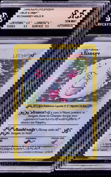 1999 Pokemon Base Set 1st Edition, Chansey, Holo (Shadowless) BGS 9.5. POP 5