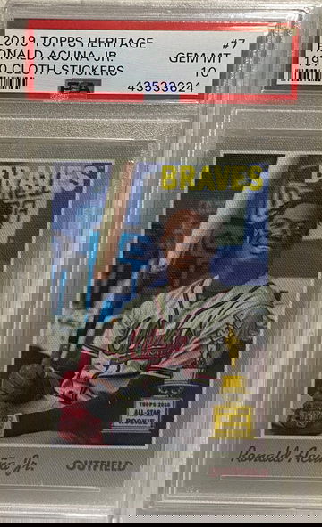2019 Heritage Cloth Stickers Ronald Acuna Jr PSA 19