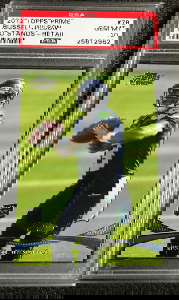 2012 TOPPS PRIME NO STANDS RETAIL RUSSELL WILSON ROOKIE RC PSA 10