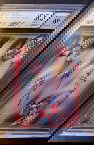 2018 Topps Fire Triple Auto Autographs Mike Trout Shohei Ohtani Justin Upton 3/5 BGS 8.5