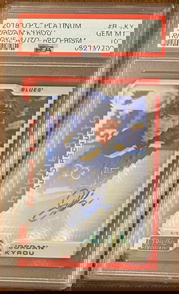 Jordan Kyrou - 2018 OPC Platinum Rookie Auto Red Prism  /50  -  PSA 10