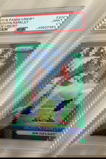 2018 Panini Prizm Saquon Barkley Green Prizm PSA 9