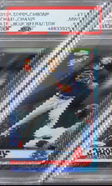 Michael Chavis RC 2019 Topps Chrome Update Blue Refractor #/150 PSA9