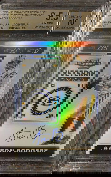 2019 Contenders Optic Aaron Rodgers Veteran Ticket Autographs 17/25 BGS 9.5.