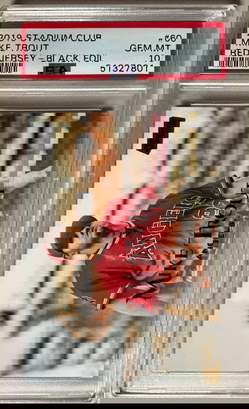 2019 STADIUM CLUB #60 MIKE TROUT RED JERSEY - BLACK FOIL GEM MT