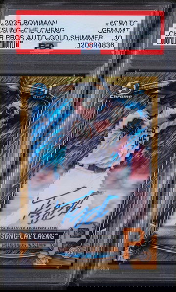 2025 Bowman Chrome Prospect Autograph Gold Shimmer Refractor Tsung-Che Cheng #CPATC /50 PSA 10