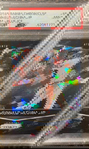 2018 Panini Chronicles Ronald Acuna Jr. Blue Cracked Ice Prizm /149 PSA 9