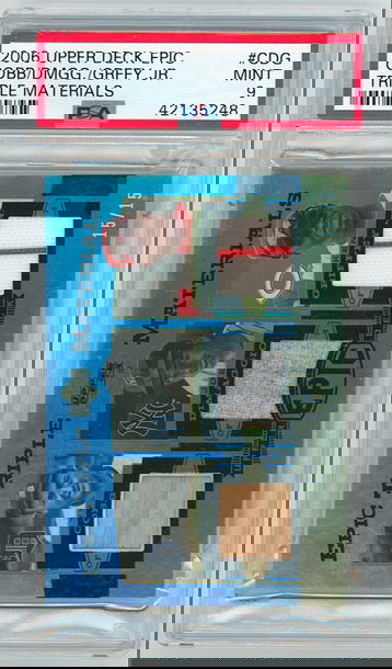 2006 Upper Deck Epic Ty Cobb/Joe Dimaggio/Ken Griffey Jr /15 Triple Materials #CDG PSA 9 MINT