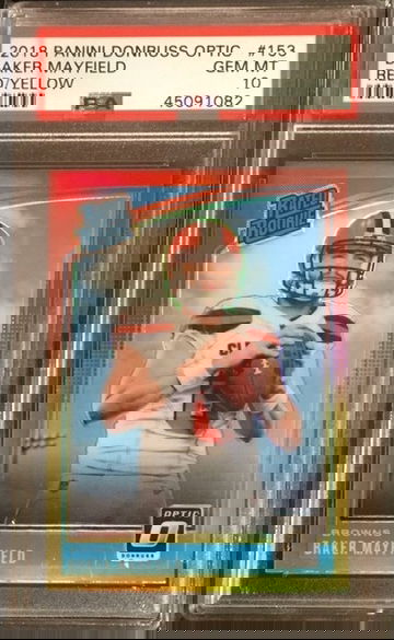2018 Donruss Optic - BAKER MAYFIELD - Red Yellow Prizm Rookie - PSA 10