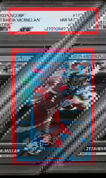 2025 Panini Score Red Zone Tetairoa Mcmillan #17 /100 PSA 8