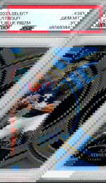 2023 PANINI SELECT CJ STROUD #183 LIGHT BLUE PRIZM 38 OF 99 ROOKIE RC PSA 10