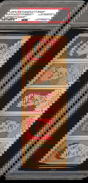 1926 W512 Hand Cut Strip Card - Full Panel - Babe Ruth, Frankie Frisch, Rogers Hornsby, Dazzy Vance, & Everett Scott