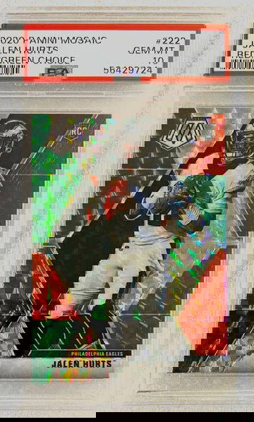 2020 Panini Mosaic Jalen Hurts RC #222 Red/Green Choice Prizm SP PSA 10