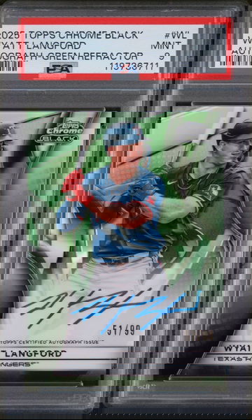 2025 Topps Chrome Black Green Refractor Wyatt Langford #CBA-WL Auto /99 PSA 9
