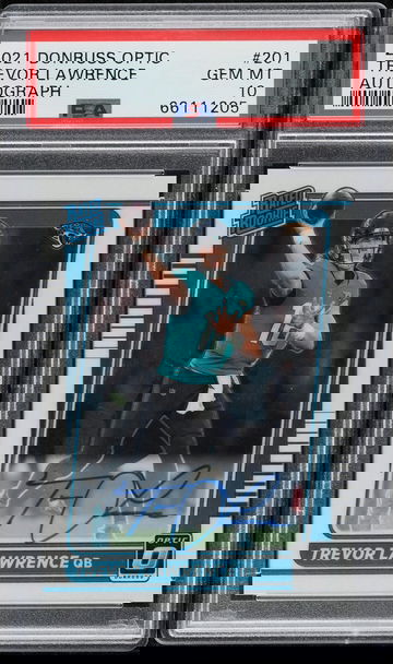 2021 DONRUSS OPTIC TREVOR LAWRENCE ROOKIE AUTO /150 #201 PSA 10 GEM MINT