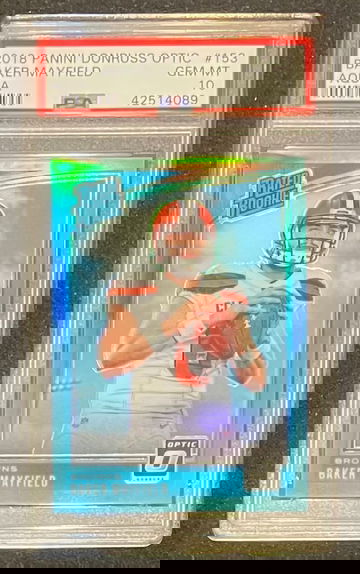 2018 Baker Mayfield Donruss Optic Rated Rookie Aqua #d 166/299 PSA 10