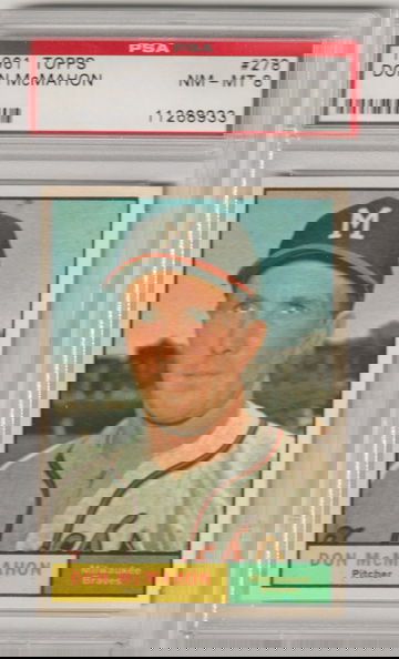 1961 Topps #278 Don McMahon PSA 8 (Near Mint - Mint)