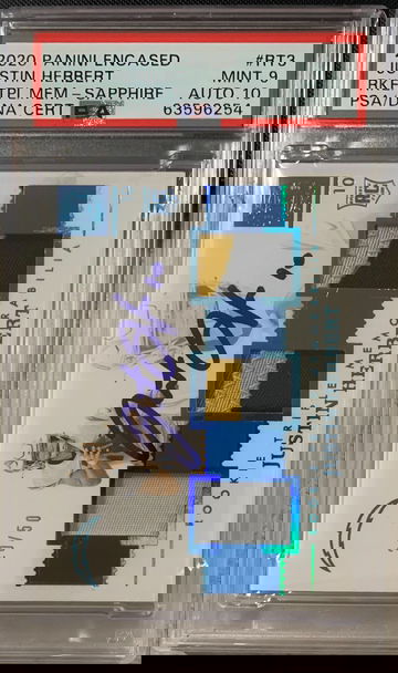 2020 Panini Encased Justin Herbert Triple Patch AUTO PSA 9/10. 20/50