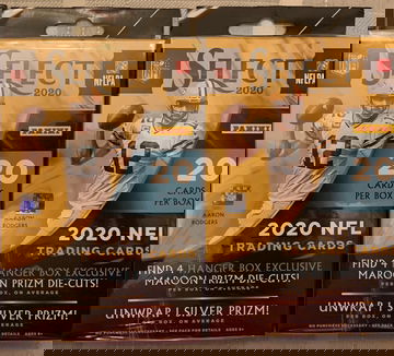 2 (Two) 2020 Panini Select NFL Football Hanger Box 1 silver prizm 4 maroon prizm per box