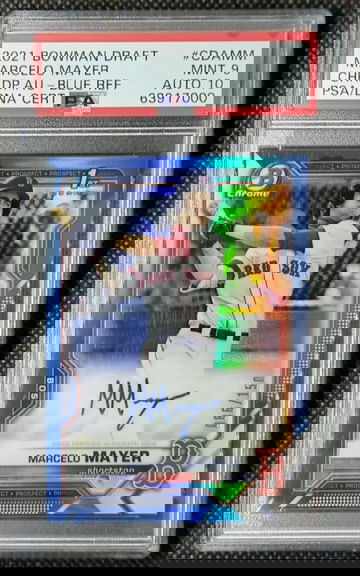 Marcelo Mayer 2021 Bowman Draft 1st Blue Refractor Auto #/150 PSA 9 Auto 10